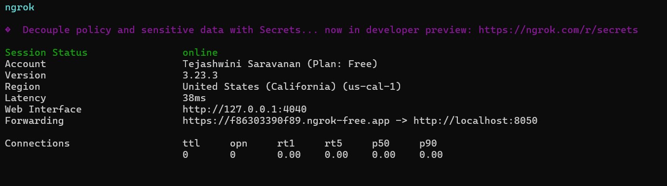 ngrok secure tunnel generating a public URL for the local Dash app